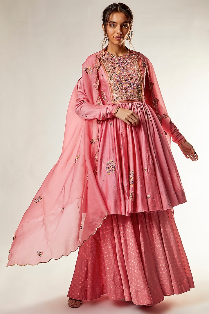 Pink Brocade Sharara Set by Petticoat Lane at Pernia's Pop Up Shop