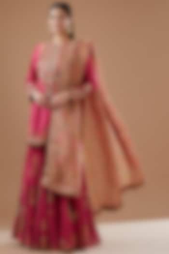 Red Chanderi Embroidered Bridal Sharara Set by Petticoat Lane at Pernia's Pop Up Shop