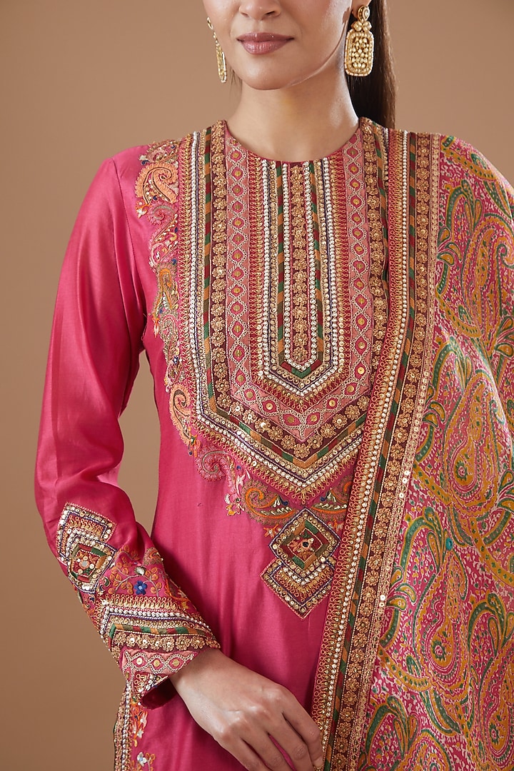 Red Chanderi Embroidered Bridal Sharara Set by Petticoat Lane at Pernia's Pop Up Shop