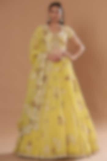 Yellow Organza Embroidered Bridal Lehenga Set by Petticoat Lane at Pernia's Pop Up Shop