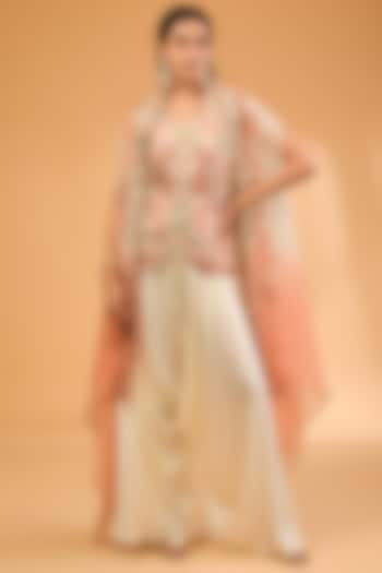 Ivory Organza Paisley Embroidered Cape Set by Petticoat Lane at Pernia's Pop Up Shop