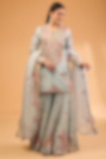 Blue Organza Bridal Sharara Set by Petticoat Lane at Pernia's Pop Up Shop