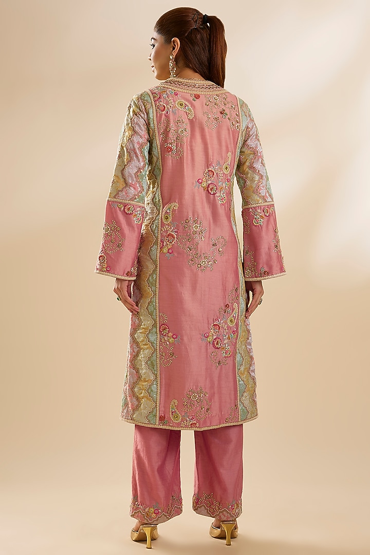 Lilac Brocade & Chanderi Embroidered A-line Kurta Set by Petticoat Lane at Pernia's Pop Up Shop
