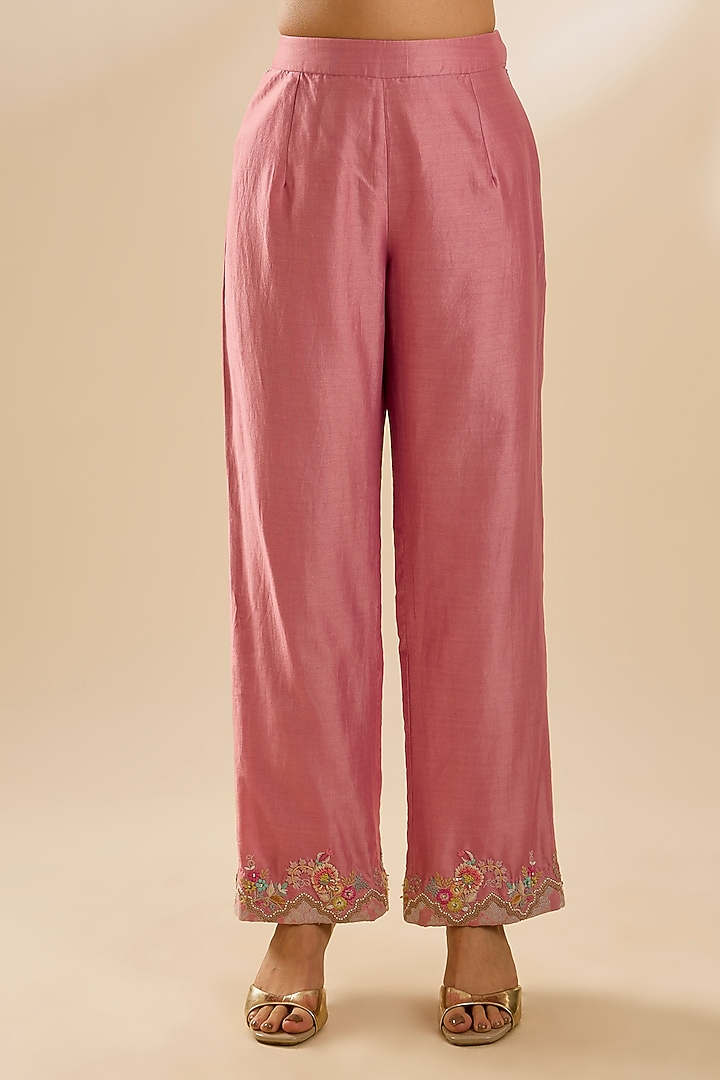 Lilac Brocade & Chanderi Embroidered A-line Kurta Set by Petticoat Lane at Pernia's Pop Up Shop