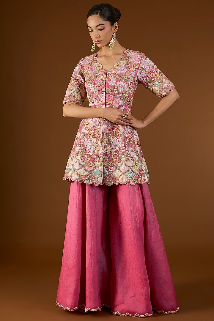 Old Rose Brocade Wedding Sharara Set by Petticoat Lane at Pernia's Pop Up Shop