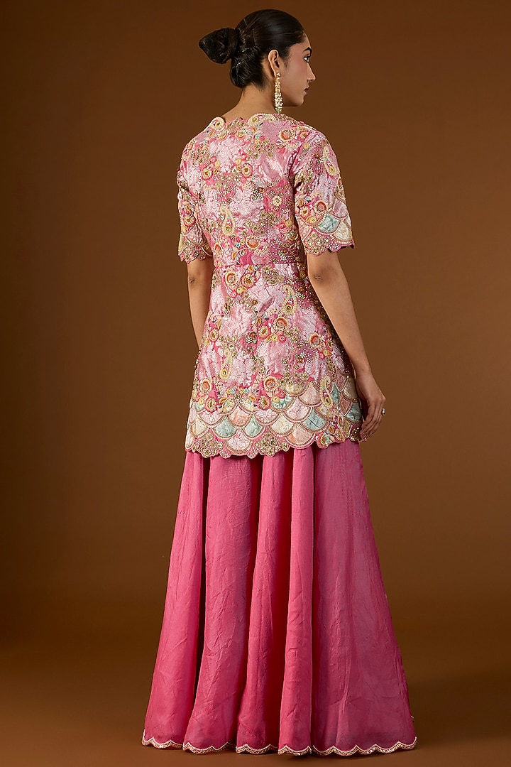 Old Rose Brocade Wedding Sharara Set by Petticoat Lane at Pernia's Pop Up Shop