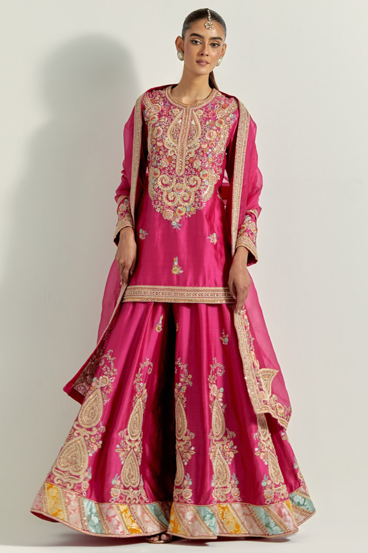 Fuchsia Pink Chanderi Bridal Sharara Set by Petticoat Lane at Pernia's Pop Up Shop