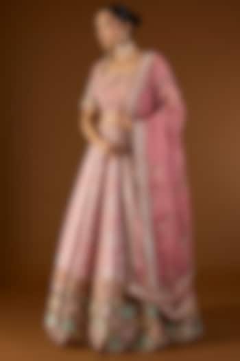 Lilac Brocade Hand & Machine Embroidered Kali Bridal Lehenga Set by Petticoat Lane at Pernia's Pop Up Shop