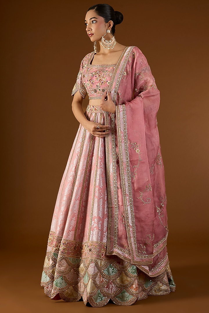 Lilac Brocade Hand & Machine Embroidered Kali Bridal Lehenga Set by Petticoat Lane at Pernia's Pop Up Shop