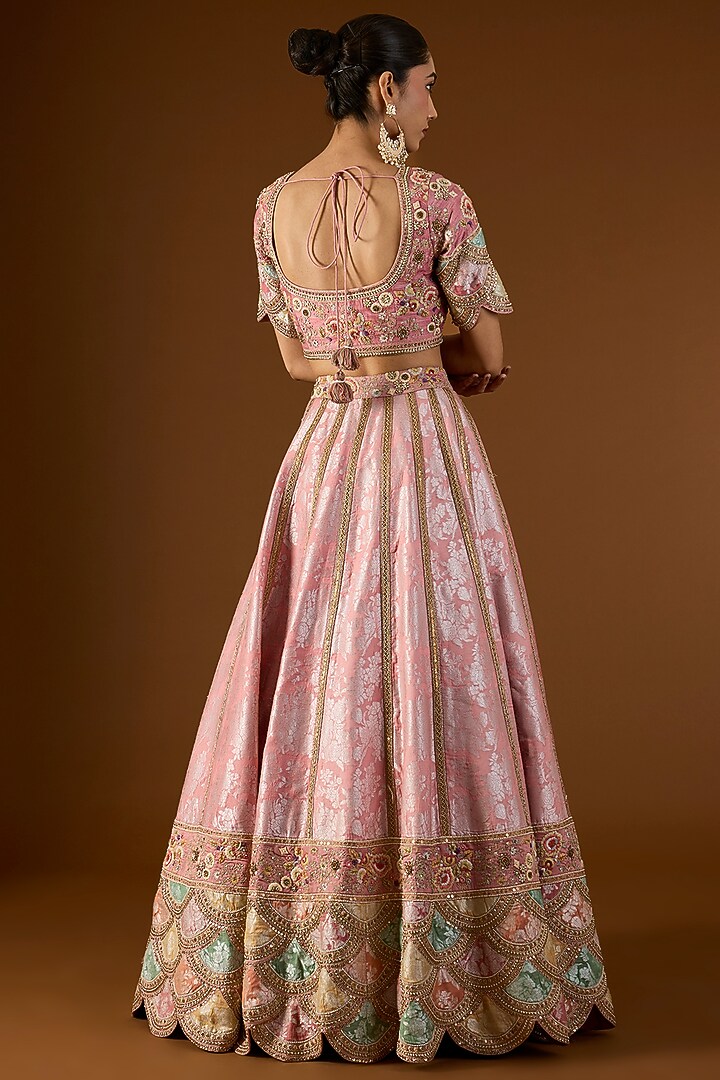 Lilac Brocade Hand & Machine Embroidered Kali Bridal Lehenga Set by Petticoat Lane at Pernia's Pop Up Shop