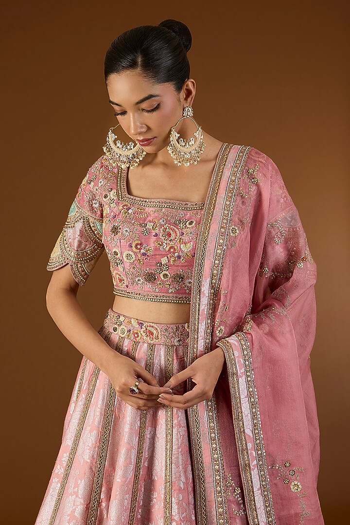 Lilac Brocade Hand & Machine Embroidered Kali Bridal Lehenga Set by Petticoat Lane at Pernia's Pop Up Shop