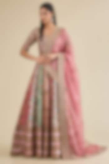 Lilac Organza Brocade Patchwork Kali Bridal Lehenga Set by Petticoat Lane at Pernia's Pop Up Shop