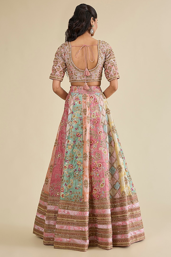 Lilac Organza Brocade Patchwork Kali Bridal Lehenga Set by Petticoat Lane at Pernia's Pop Up Shop
