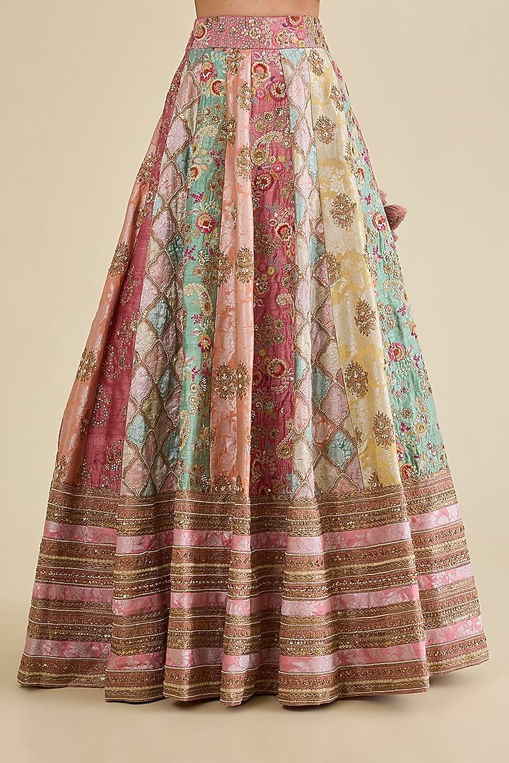 Lilac Organza Brocade Patchwork Kali Bridal Lehenga Set by Petticoat Lane at Pernia's Pop Up Shop