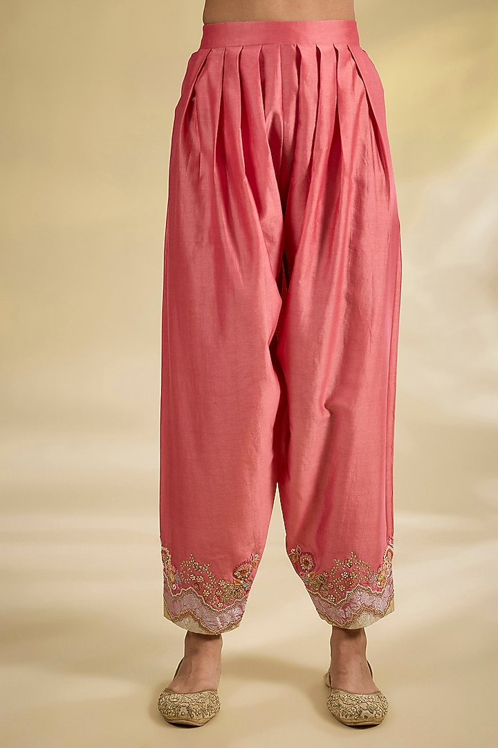 Rose Pink Chanderi & Shimmer Brocade Short Kurta Set by Petticoat Lane at Pernia's Pop Up Shop