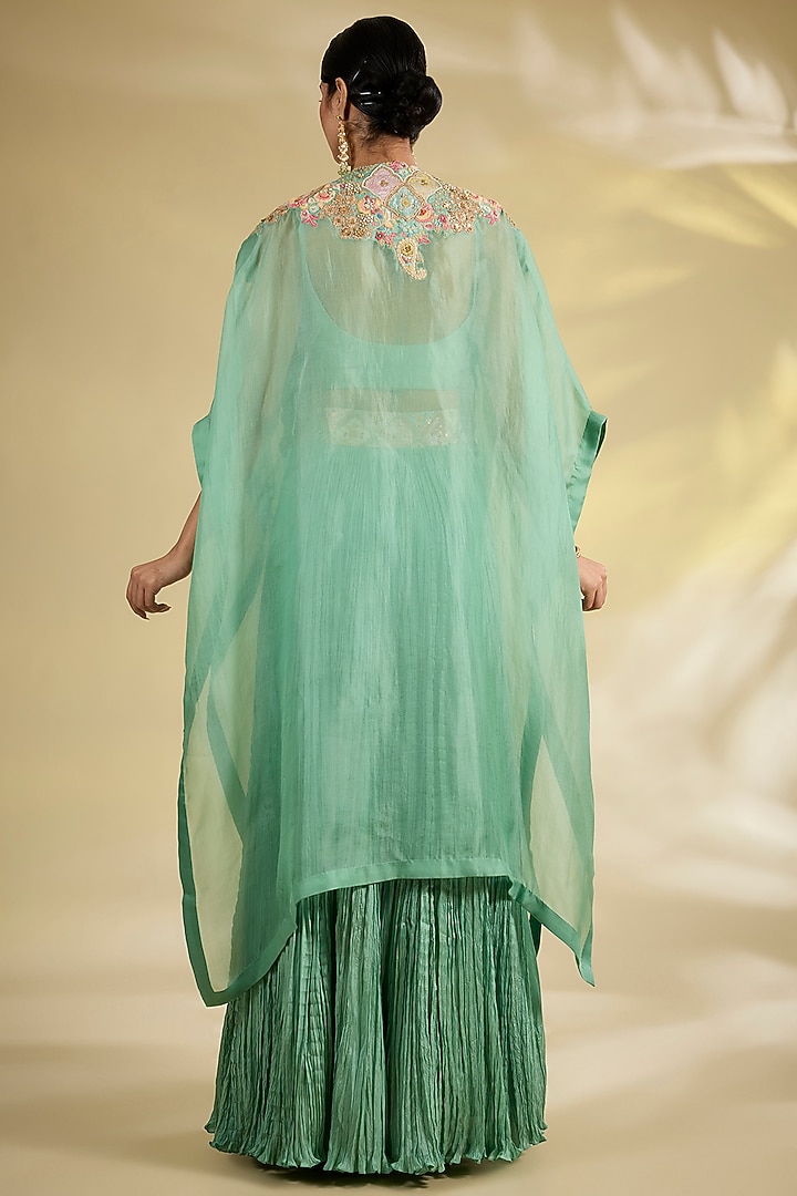 Cyan Organza Cape Set by Petticoat Lane at Pernia's Pop Up Shop