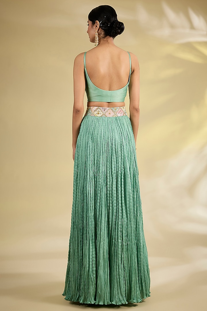 Cyan Organza Cape Set by Petticoat Lane at Pernia's Pop Up Shop