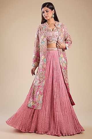 Lilac Ombre Chanderi & Brocade Patchwork Jacket Set by Petticoat Lane