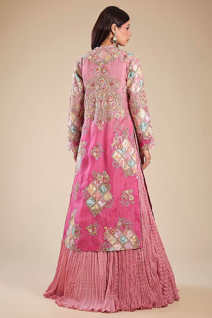 Lilac Ombre Chanderi & Brocade Patchwork Jacket Set by Petticoat Lane at Pernia's Pop Up Shop