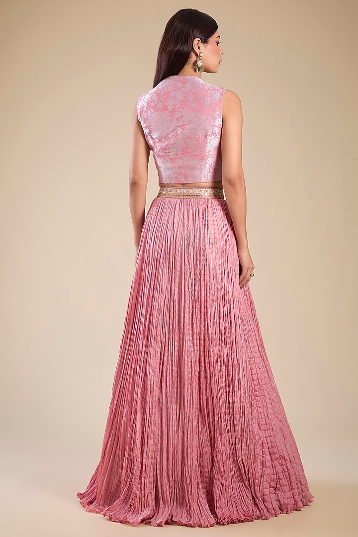 Lilac Ombre Chanderi & Brocade Patchwork Jacket Set by Petticoat Lane at Pernia's Pop Up Shop