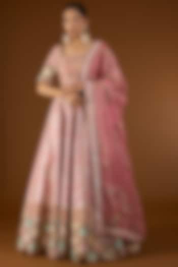 Lilac Brocade Hand & Machine Embroidered Kali Bridal Lehenga Set by Petticoat Lane at Pernia's Pop Up Shop