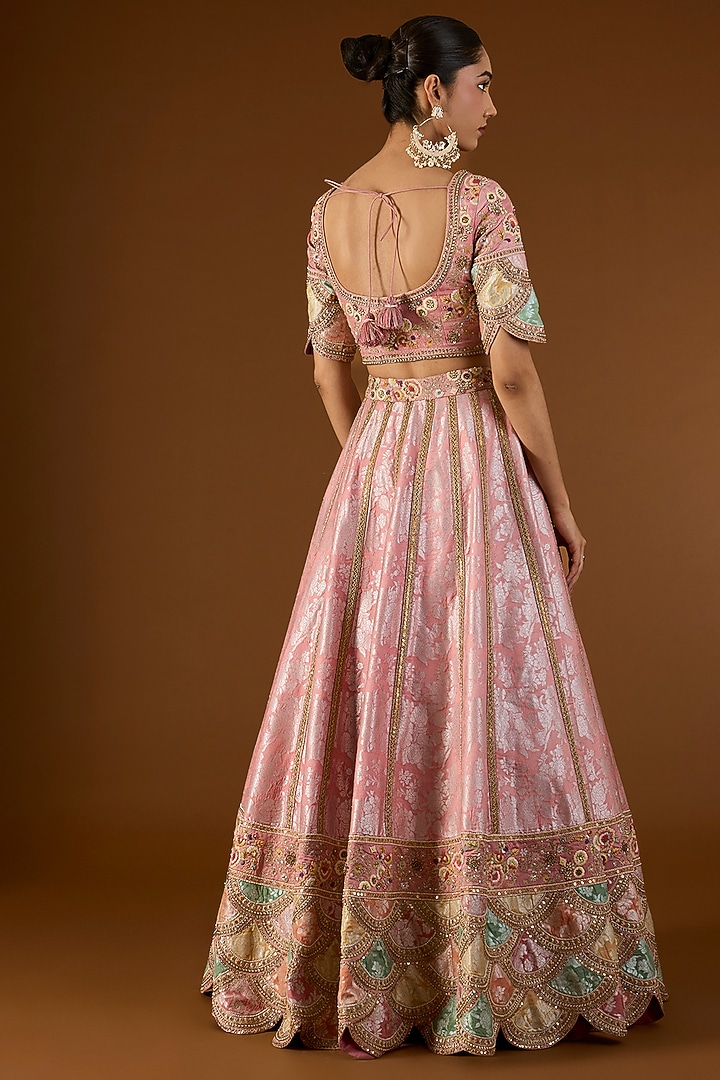 Lilac Brocade Hand & Machine Embroidered Kali Bridal Lehenga Set by Petticoat Lane at Pernia's Pop Up Shop