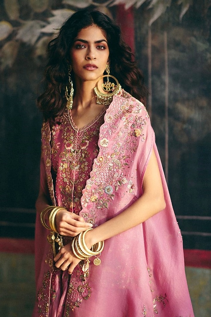 Lilac Chanderi Embroidered Skirt Set by Petticoat Lane at Pernia's Pop Up Shop