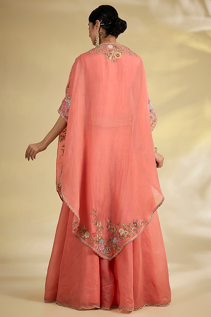 Peach Organza Cape Set by Petticoat Lane at Pernia's Pop Up Shop