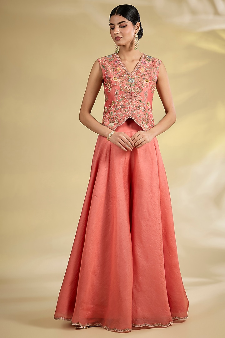Peach Organza Cape Set by Petticoat Lane at Pernia's Pop Up Shop