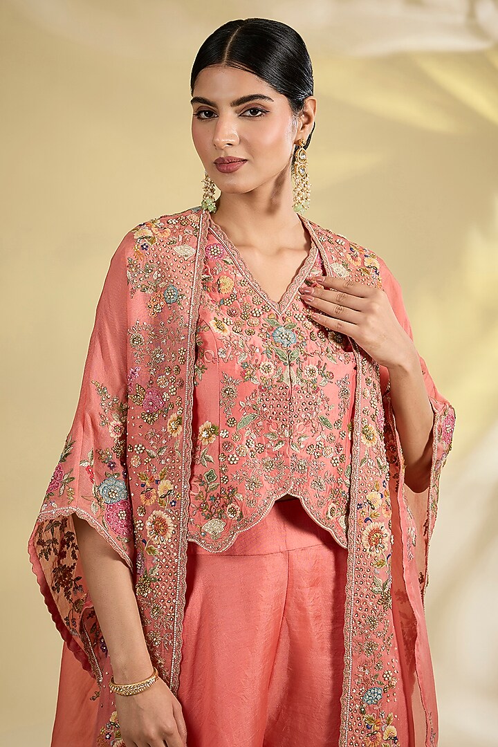 Peach Organza Cape Set by Petticoat Lane at Pernia's Pop Up Shop