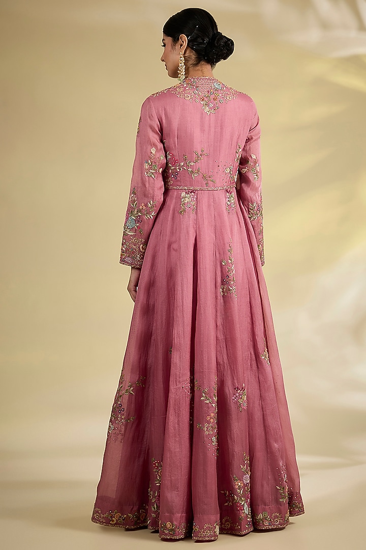 Lilac Organza & Chanderi Open Kalidar Bridal Anarkali Set by Petticoat Lane at Pernia's Pop Up Shop