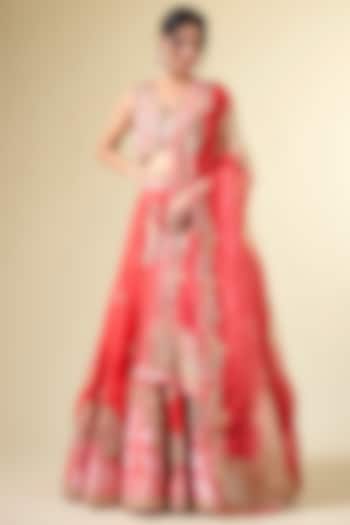 Saffron Shimmer Brocade Organza Bridal Lehenga Set by Petticoat Lane at Pernia's Pop Up Shop