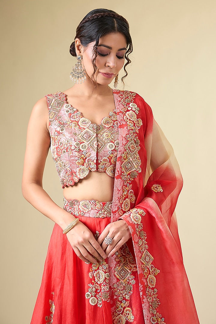 Saffron Shimmer Brocade Organza Bridal Lehenga Set by Petticoat Lane at Pernia's Pop Up Shop