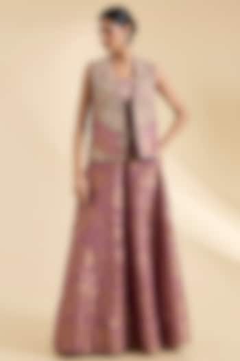 Lilac Chanderi Hand & Machine Embroidered Jacket Set by Petticoat Lane at Pernia's Pop Up Shop