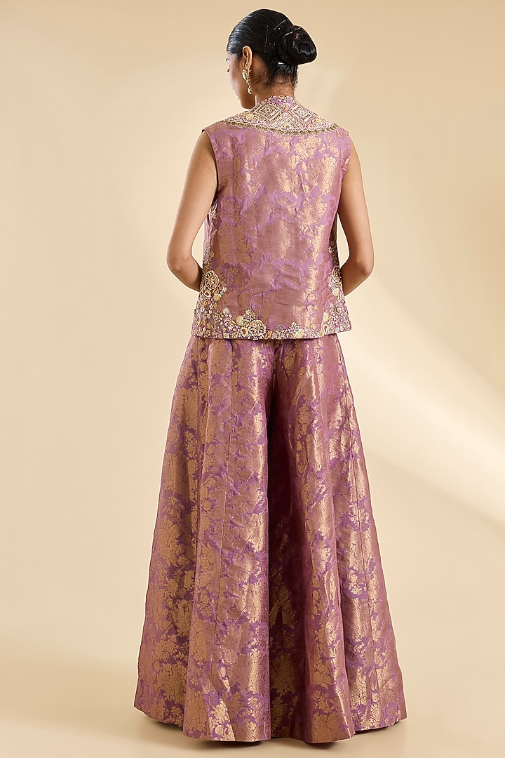 Lilac Chanderi Hand & Machine Embroidered Jacket Set by Petticoat Lane at Pernia's Pop Up Shop