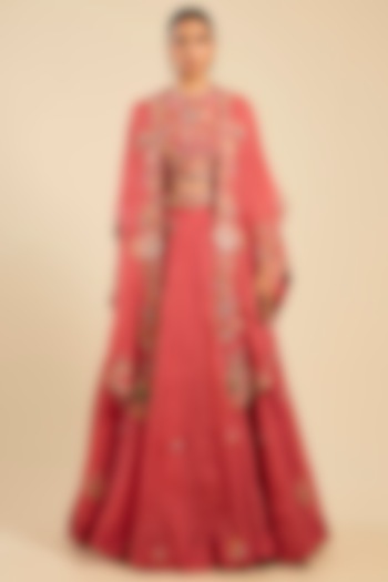 Bright Red Organza Patchwork Cape Set by Petticoat Lane at Pernia's Pop Up Shop