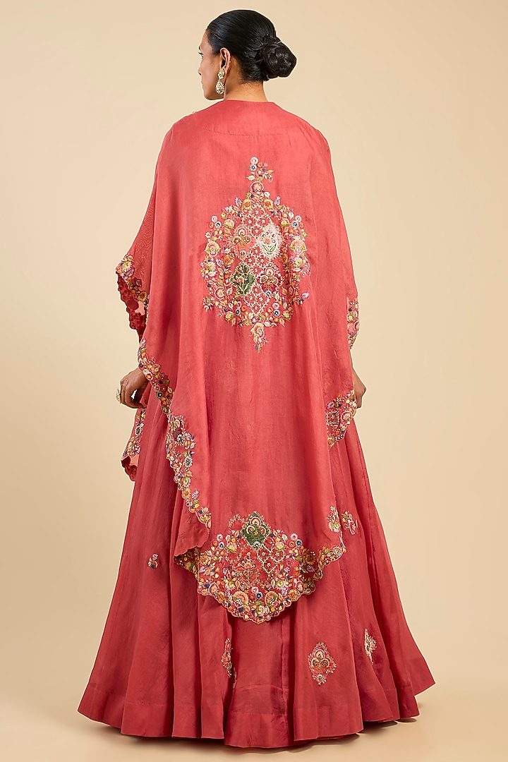 Bright Red Organza Patchwork Cape Set by Petticoat Lane at Pernia's Pop Up Shop
