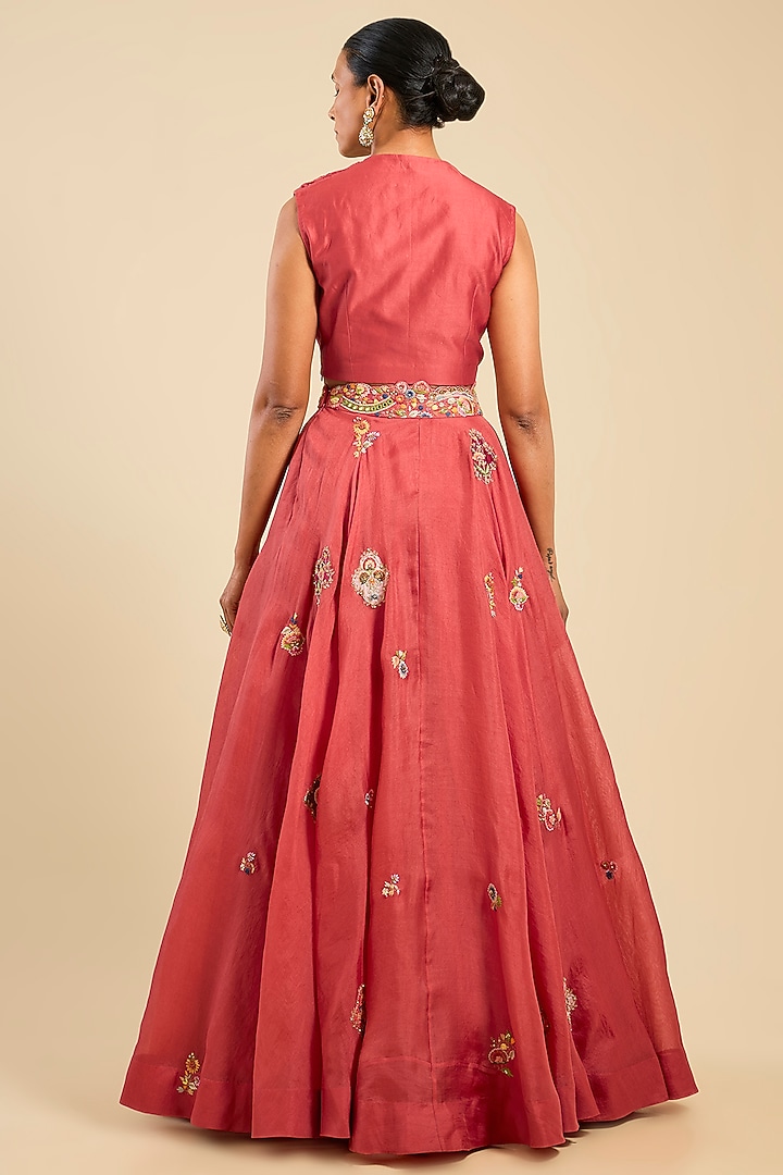 Bright Red Organza Patchwork Cape Set by Petticoat Lane at Pernia's Pop Up Shop