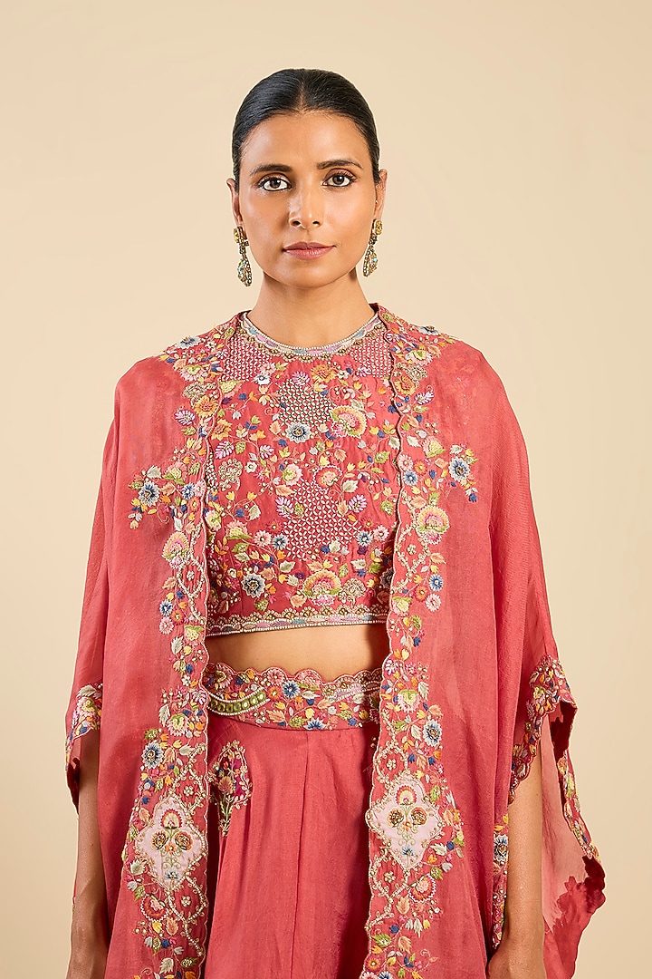 Bright Red Organza Patchwork Cape Set by Petticoat Lane at Pernia's Pop Up Shop