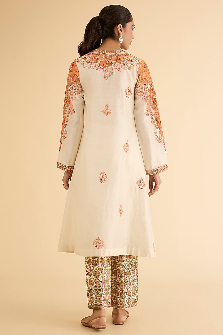 Ivory Chanderi Patchwork & Printed Kurta Set by Petticoat Lane at Pernia's Pop Up Shop