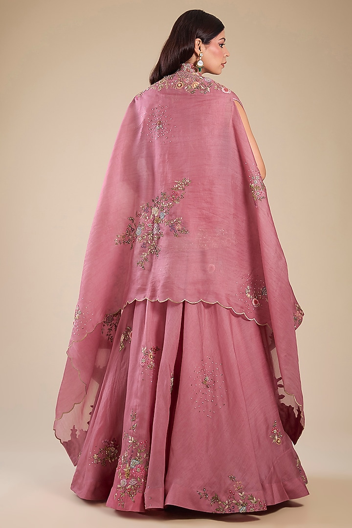 Lilac Organza Hand & Machine Embroidered Cape Set by Petticoat Lane at Pernia's Pop Up Shop
