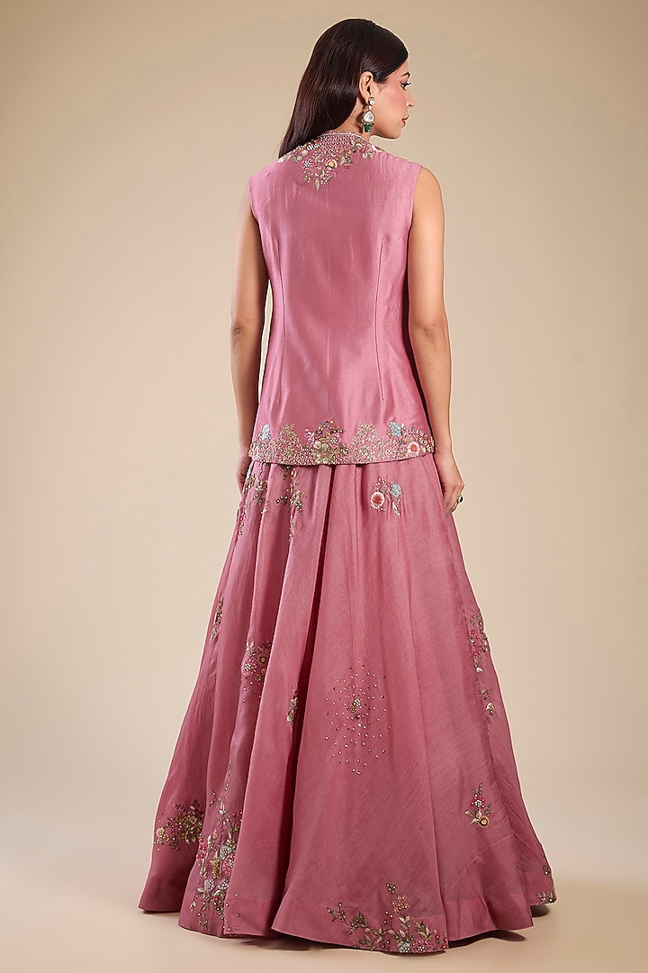 Lilac Organza Hand & Machine Embroidered Cape Set by Petticoat Lane at Pernia's Pop Up Shop
