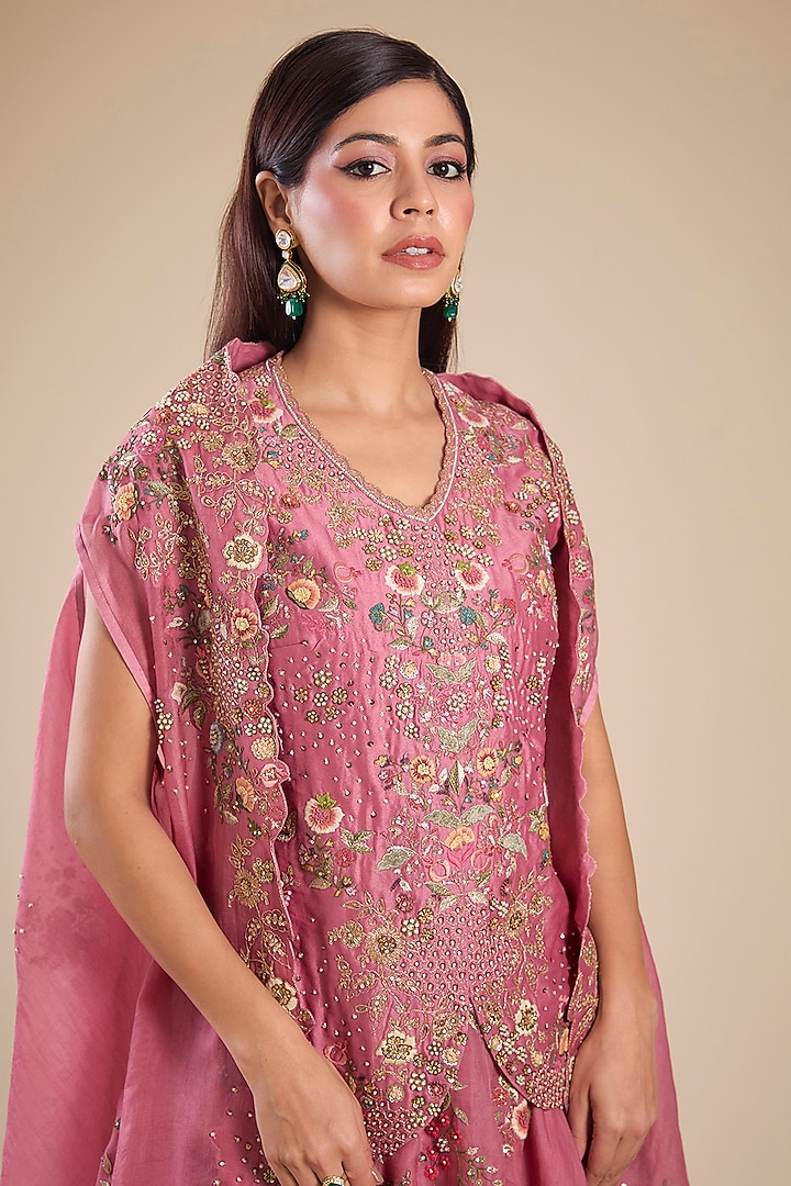 Lilac Organza Hand & Machine Embroidered Cape Set by Petticoat Lane at Pernia's Pop Up Shop