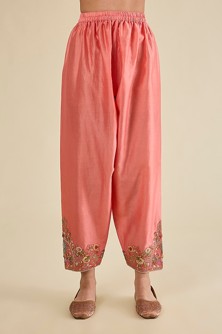 Peach Chanderi Short Phiran Kurta Set by Petticoat Lane at Pernia's Pop Up Shop