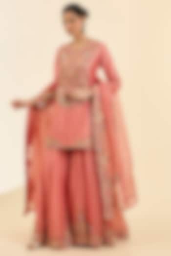 Peach Chanderi Bridal Sharara Set by Petticoat Lane at Pernia's Pop Up Shop