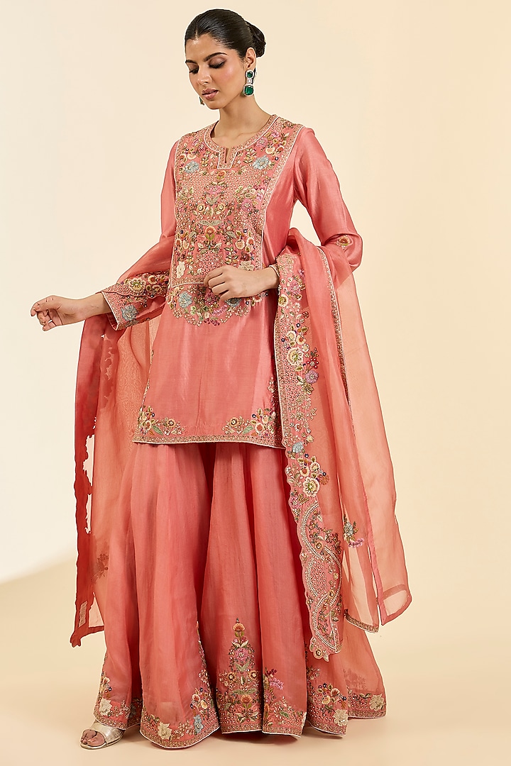 Peach Chanderi Bridal Sharara Set by Petticoat Lane at Pernia's Pop Up Shop