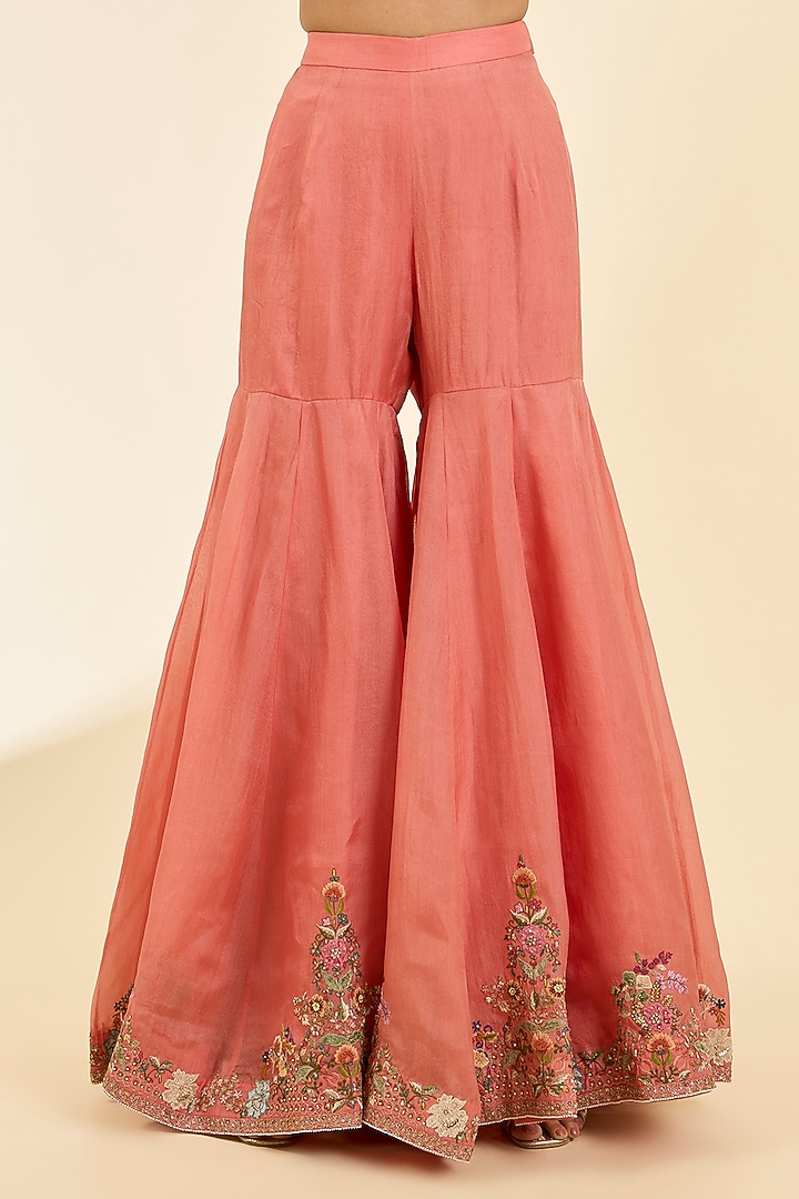 Peach Chanderi Bridal Sharara Set by Petticoat Lane at Pernia's Pop Up Shop