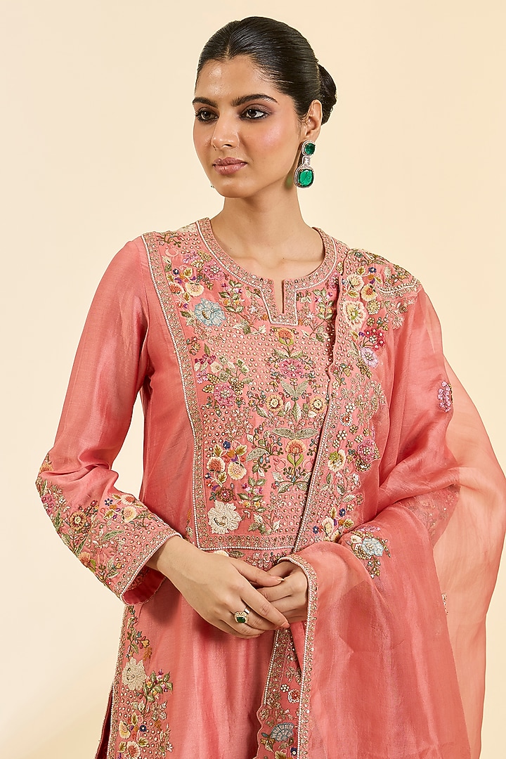 Peach Chanderi Bridal Sharara Set by Petticoat Lane at Pernia's Pop Up Shop