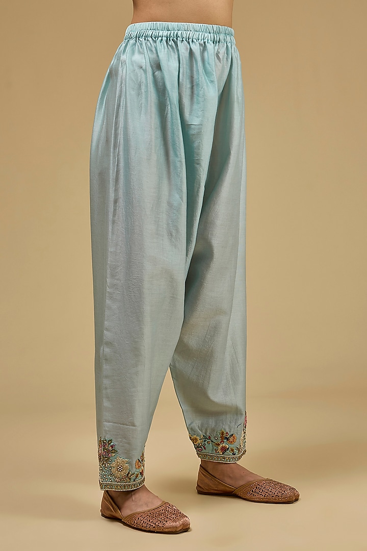 Aqua Chanderi Hand & Machine Embroidered Kurta Set by Petticoat Lane at Pernia's Pop Up Shop