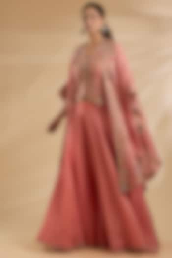 Peach Chanderi & Organza Cape Set by Petticoat Lane at Pernia's Pop Up Shop